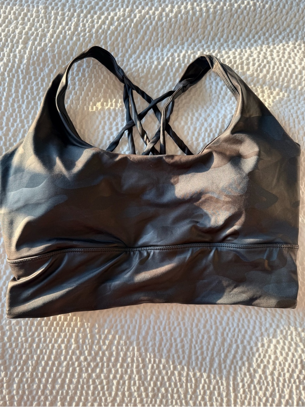 Rae Mode black foiled camo sports bra strappy back M